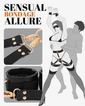 BDSM Bondage Kit 6PCS – Adjustable Handcuffs, Waist Strap & Blindfold Set for Couples